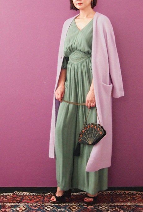 Wool Long Knit Gown Velvet Button