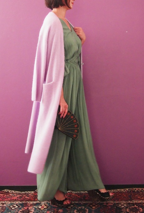 Wool Long Knit Gown Velvet Button