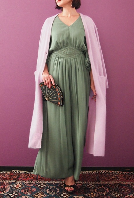 Wool Long Knit Gown Velvet Button