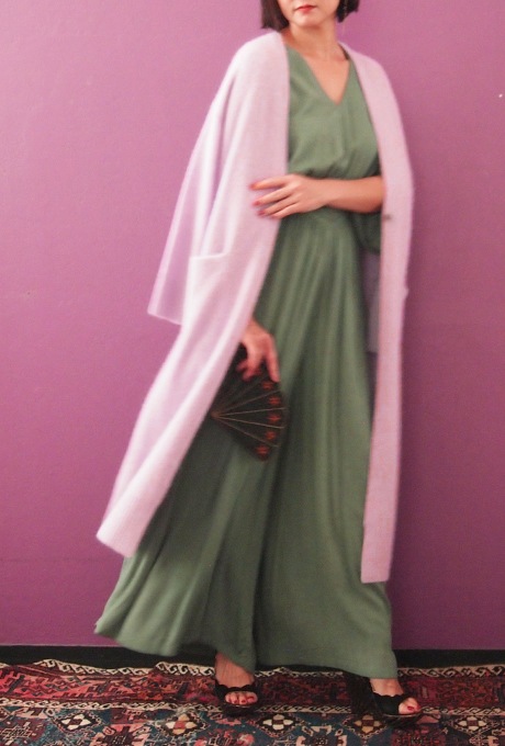 Wool Long Knit Gown Velvet Button