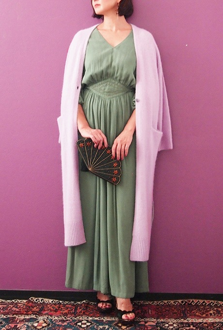 Wool Long Knit Gown Velvet Button
