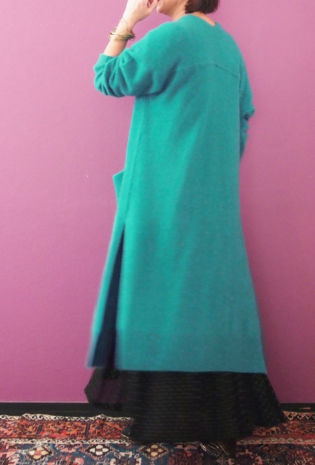 Wool Long Knit Gown Velvet Button
