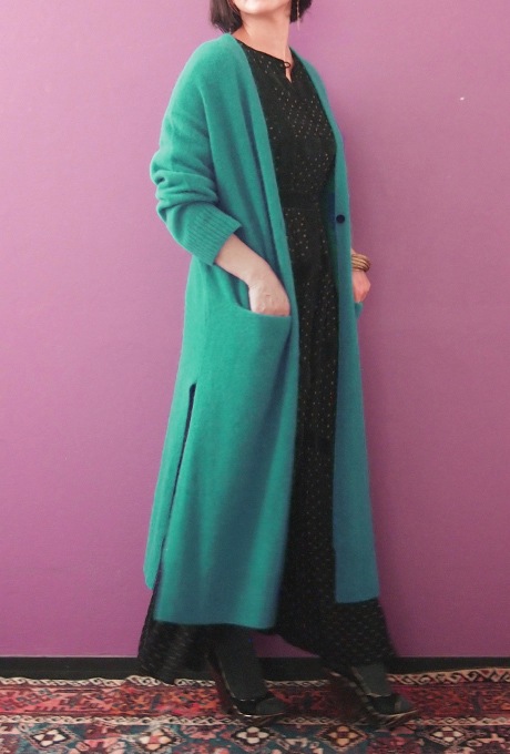 Wool Long Knit Gown Velvet Button