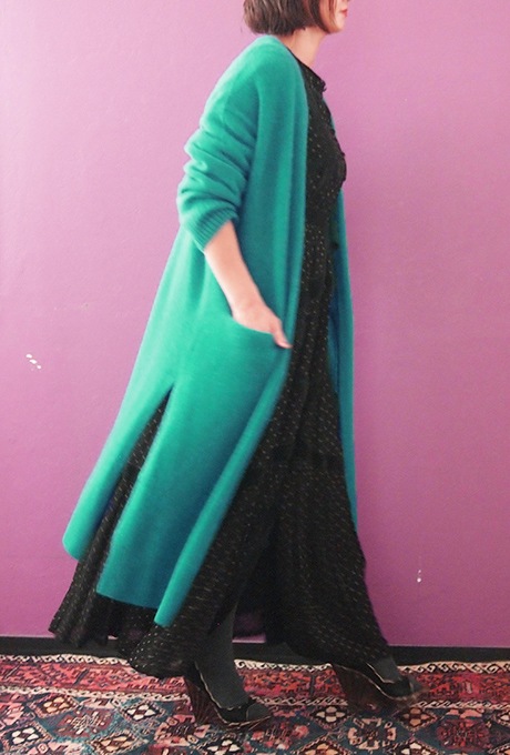 Wool Long Knit Gown Velvet Button