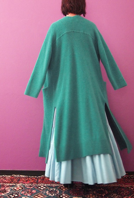 Wool Long Knit Gown Velvet Button