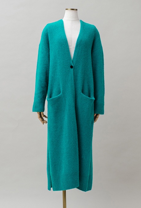 Wool Long Knit Gown Velvet Button