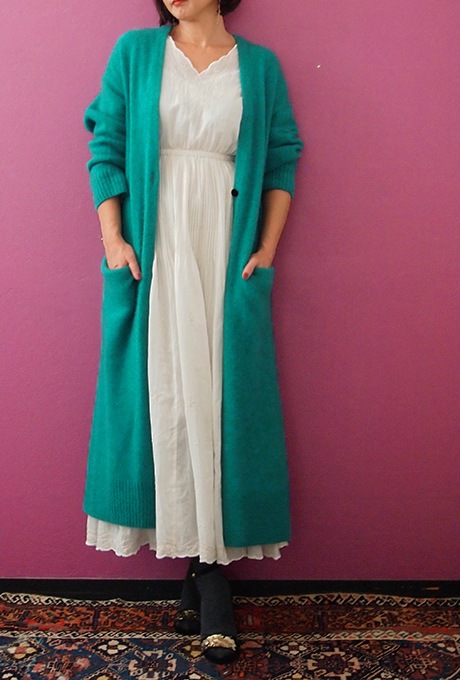 Wool Long Knit Gown Velvet Button
