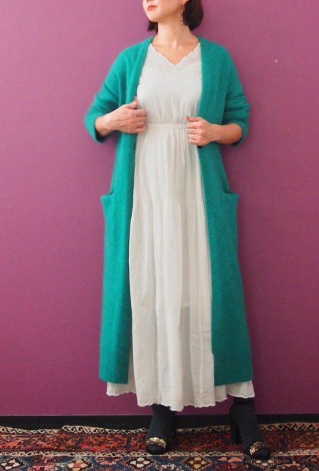 Wool Long Knit Gown Velvet Button