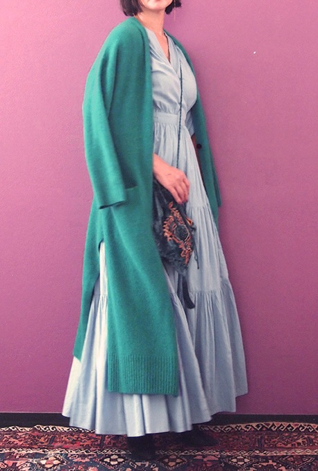Wool Long Knit Gown Velvet Button