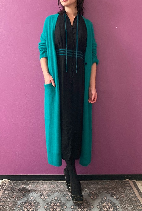 Wool Long Knit Gown Velvet Button