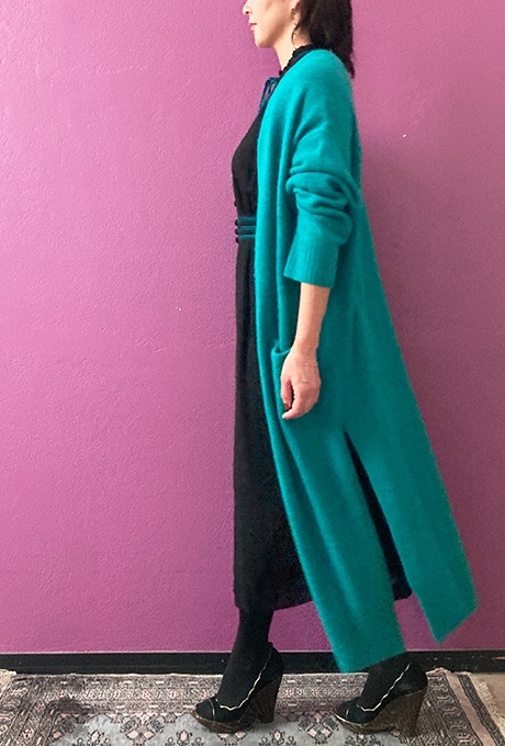 Wool Long Knit Gown Velvet Button
