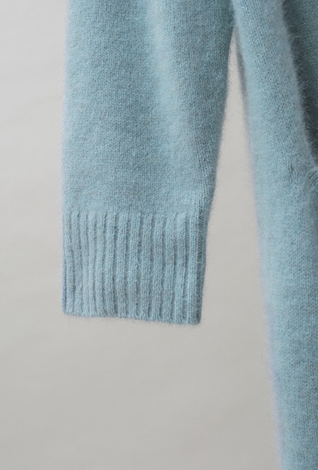 Wool Long Knit Gown Velvet Button Mint