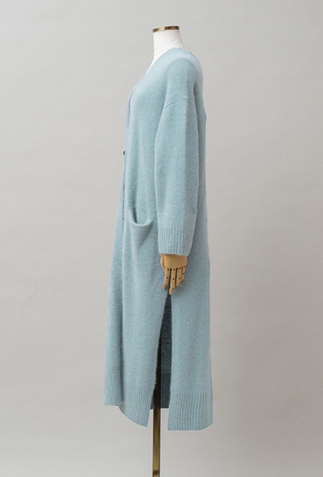 Wool Long Knit Gown Velvet Button Mint