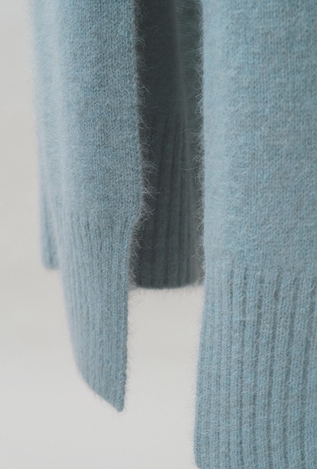 Wool Long Knit Gown Velvet Button Mint
