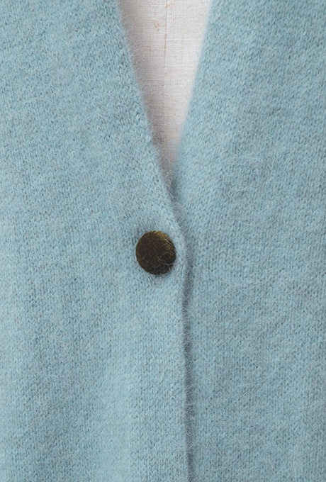 Wool Long Knit Gown Velvet Button Mint