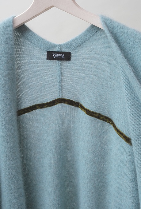 Wool Long Knit Gown Velvet Button Mint