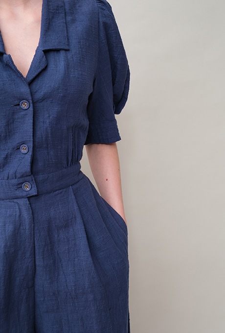 Cotton Slub Khadi Puff Sleeve Tailor Salopette 