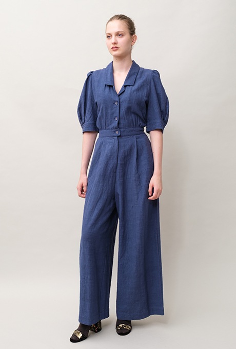 Cotton Slub Khadi Puff Sleeve Tailor Salopette 