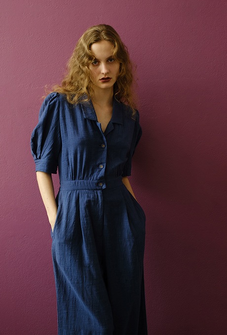 Cotton Slub Khadi Puff Sleeve Tailor Salopette 