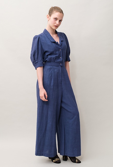 Cotton Slub Khadi Puff Sleeve Tailor Salopette 