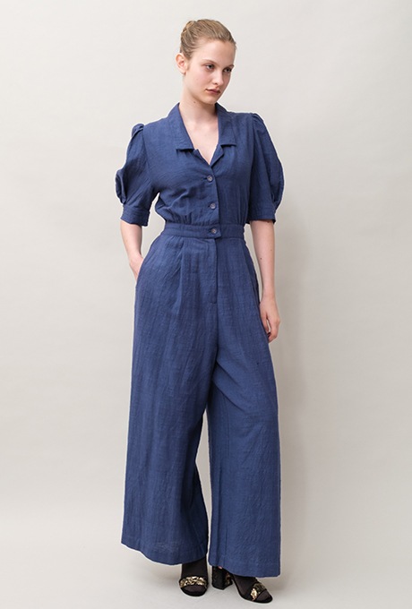 Cotton Slub Khadi Puff Sleeve Tailor Salopette 