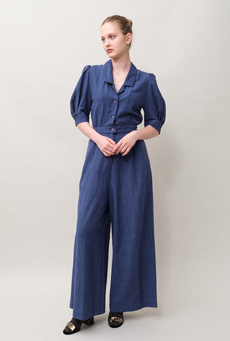 Cotton Slub Khadi Puff Sleeve Tailor Salopette 