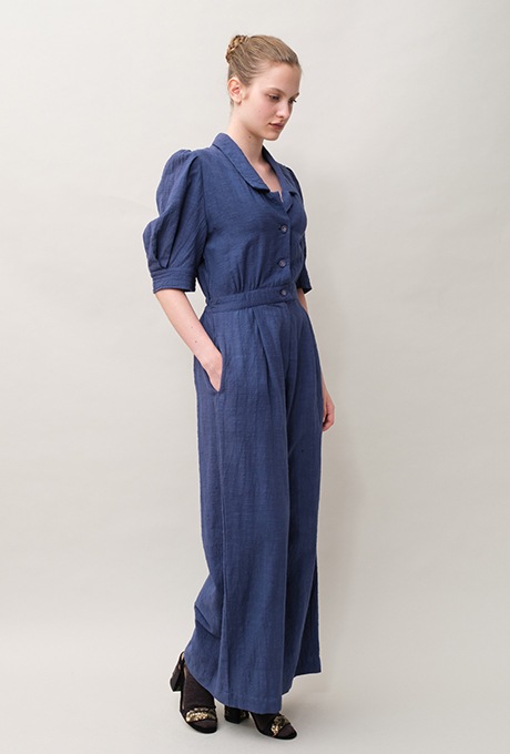 Cotton Slub Khadi Puff Sleeve Tailor Salopette 