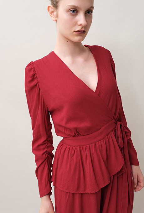 Rayon Dot Dobby Wrap Peplum Salopette