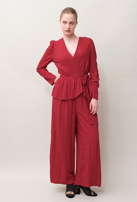 Rayon Dot Dobby Wrap Peplum Salopette