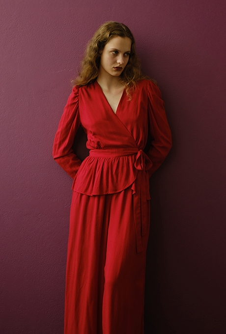 Rayon Dot Dobby Wrap Peplum Salopette