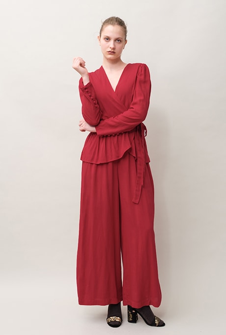 Rayon Dot Dobby Wrap Peplum Salopette