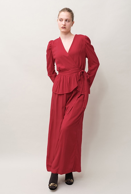 Rayon Dot Dobby Wrap Peplum Salopette