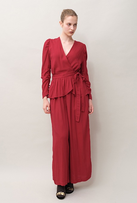 Rayon Dot Dobby Wrap Peplum Salopette