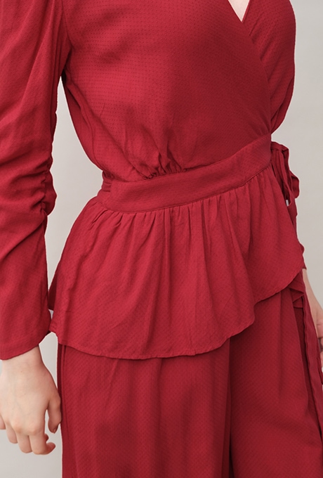 Rayon Dot Dobby Wrap Peplum Salopette