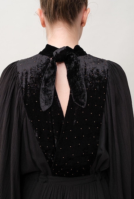 Rayon Crape Velvet Beaded High Neck Salopette