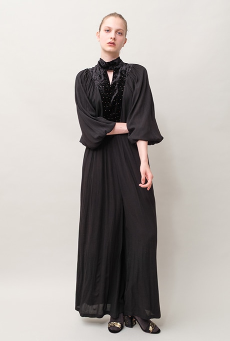 Rayon Crape Velvet Beaded High Neck Salopette