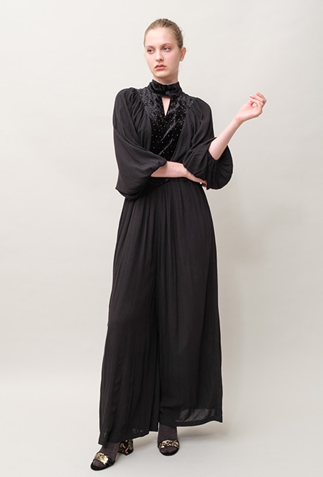 Rayon Crape Velvet Beaded High Neck Salopette