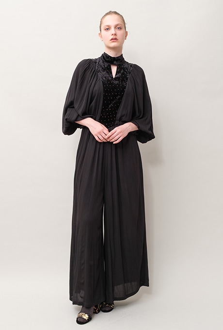 Rayon Crape Velvet Beaded High Neck Salopette