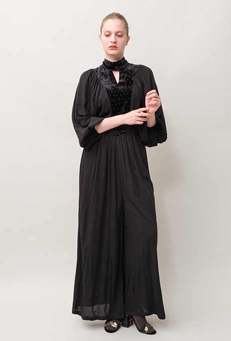 Rayon Crape Velvet Beaded High Neck Salopette