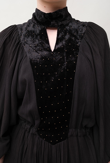 Rayon Crape Velvet Beaded High Neck Salopette