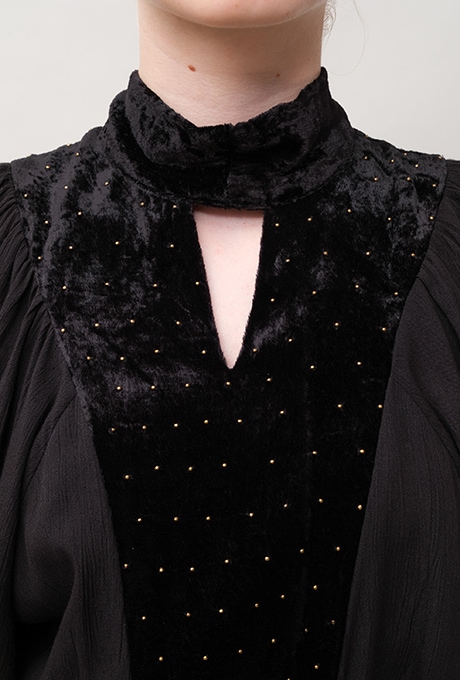 Rayon Crape Velvet Beaded High Neck Salopette