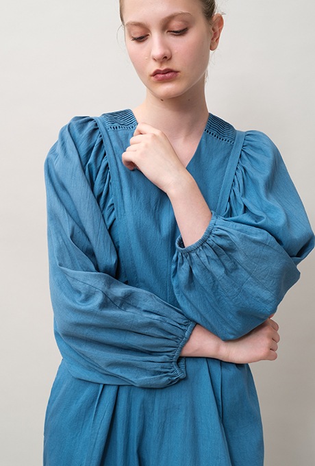 Cotton Satin Gather Sleeve Salopette 