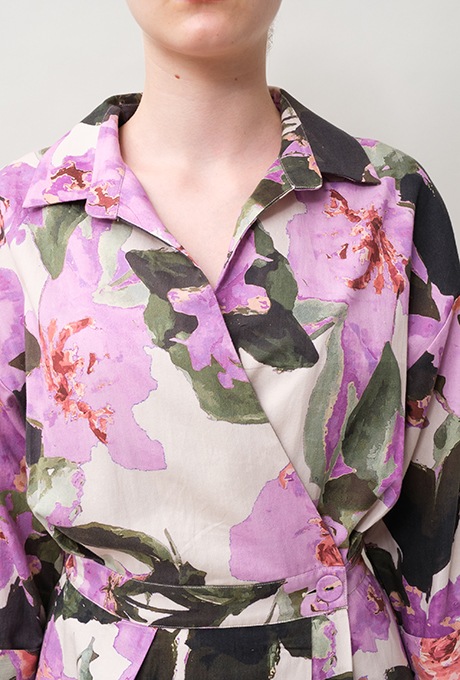 Flower Print Cotton Wrap Long Dress | New Items | Velnica