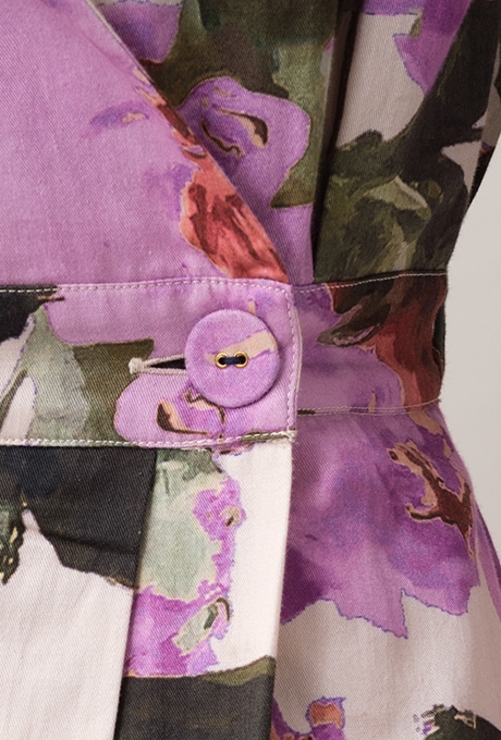 Flower Print Cotton Wrap Long Dress 