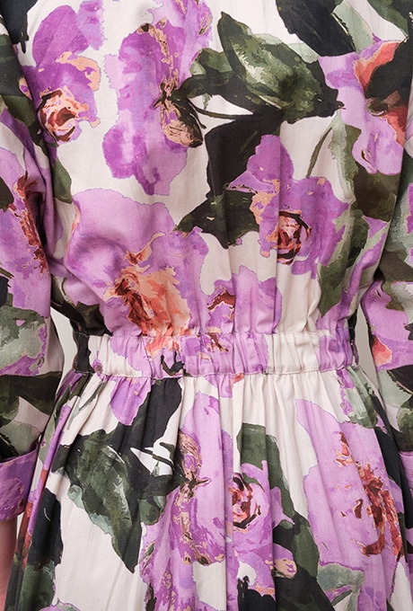 Flower Print Cotton Wrap Long Dress | New Items | Velnica