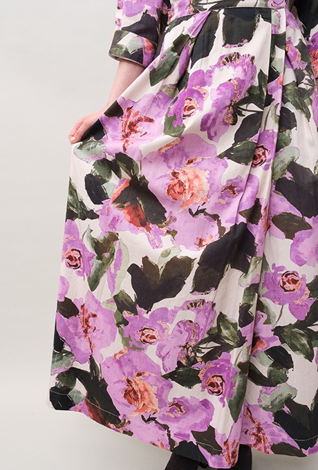 Flower Print Cotton Wrap Long Dress 