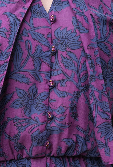 Botanical Print Cotton Rayon Bow Long Dress 