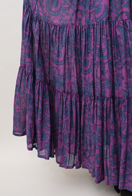 Botanical Print Cotton Rayon Bow Long Dress 