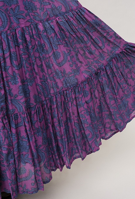 Botanical Print Cotton Rayon Bow Long Dress 