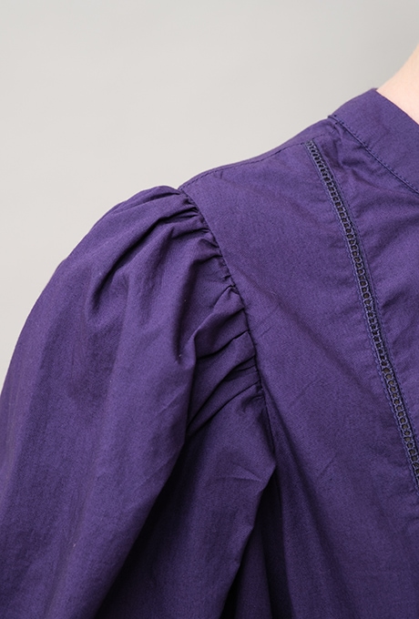 Cotton Ladder Lace Puff Sleeve Flare Long Dress